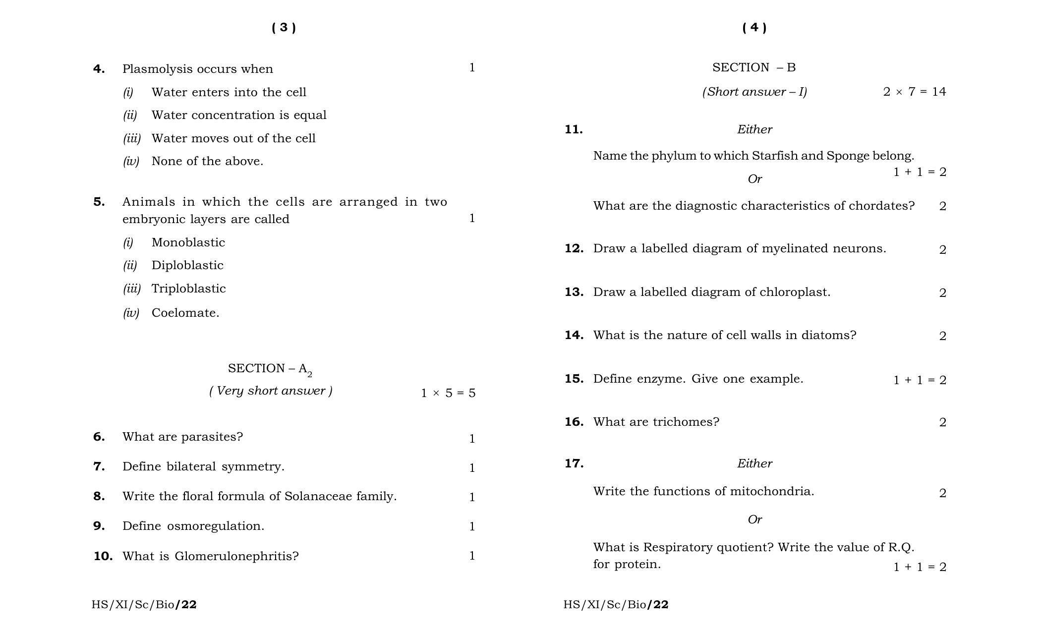 Meghalaya Board (MBOSE) Class 11 Biology (theory) 2022 Question Paper - Page 2