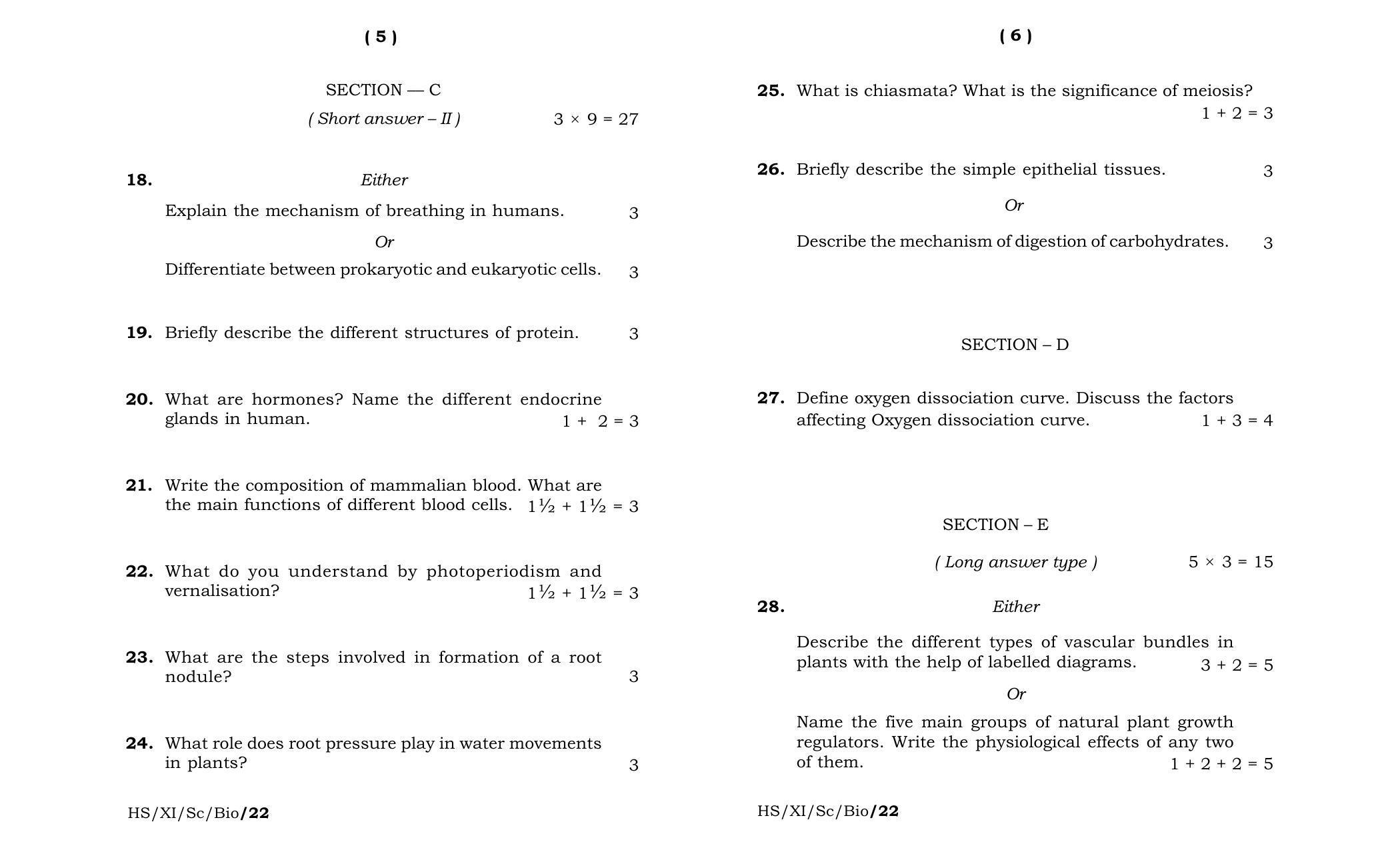 Meghalaya Board (MBOSE) Class 11 Biology (theory) 2022 Question Paper - Page 3
