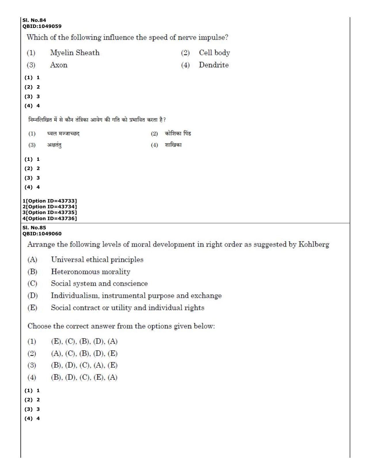 CUET (PG) 2022: PGQP-46 Psychology (11-09-2022) Question Paper - Page 61