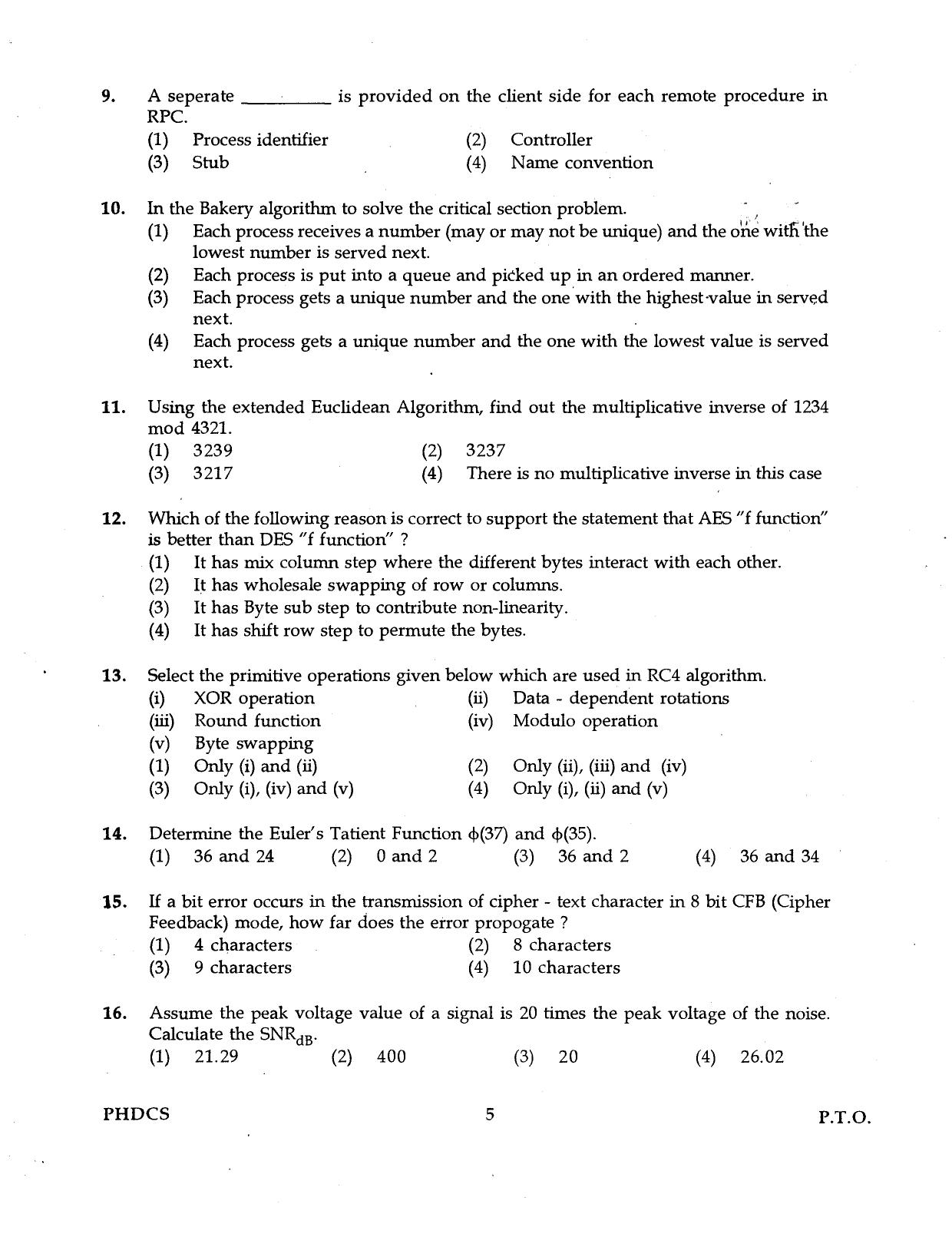 IGNOU PhD Entrance Test Ph.D. (Computer Science) 2016 Question Paper - Page 5