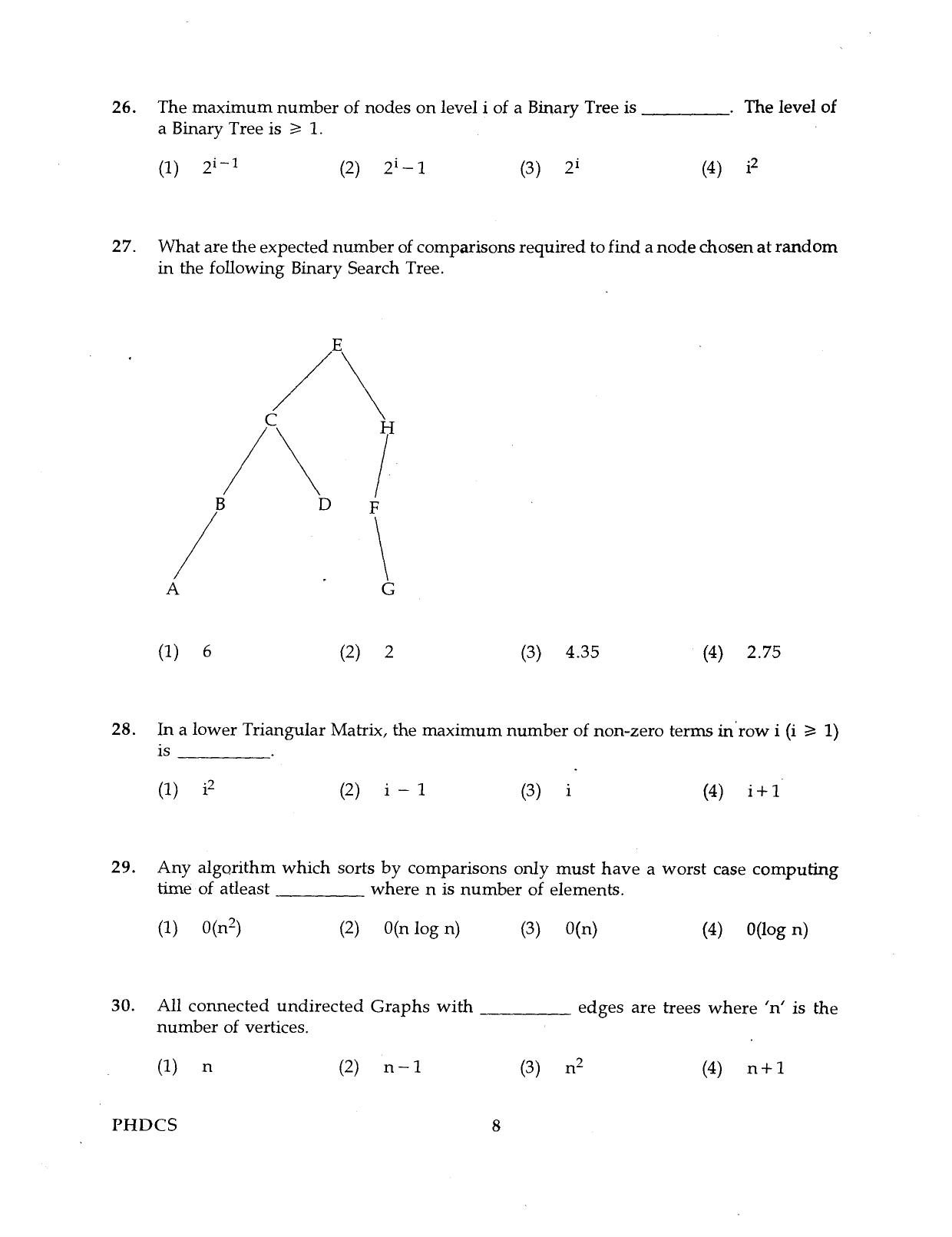 IGNOU PhD Entrance Test Ph.D. (Computer Science) 2016 Question Paper - Page 8