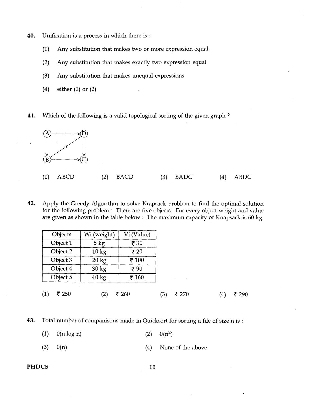 IGNOU PhD Entrance Test Ph.D. (Computer Science) 2016 Question Paper - Page 10