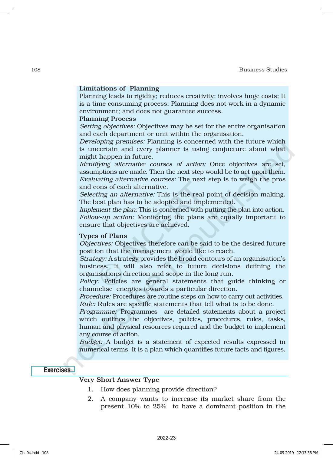 NCERT Book for Class 12 Business Studies Chapter 4 Planning - Page 16