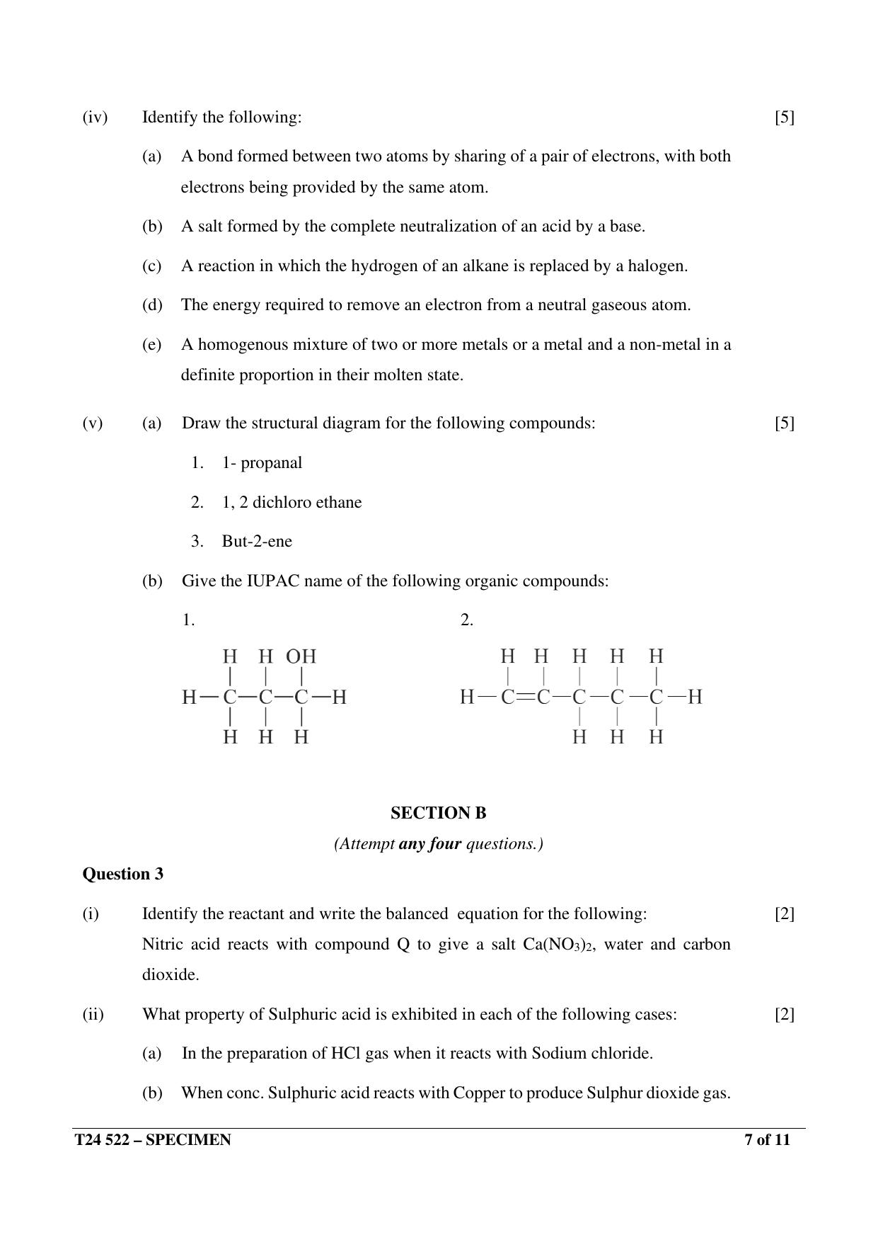 ICSE Class 10 2024 Chemistry Sample Paper - Page 7
