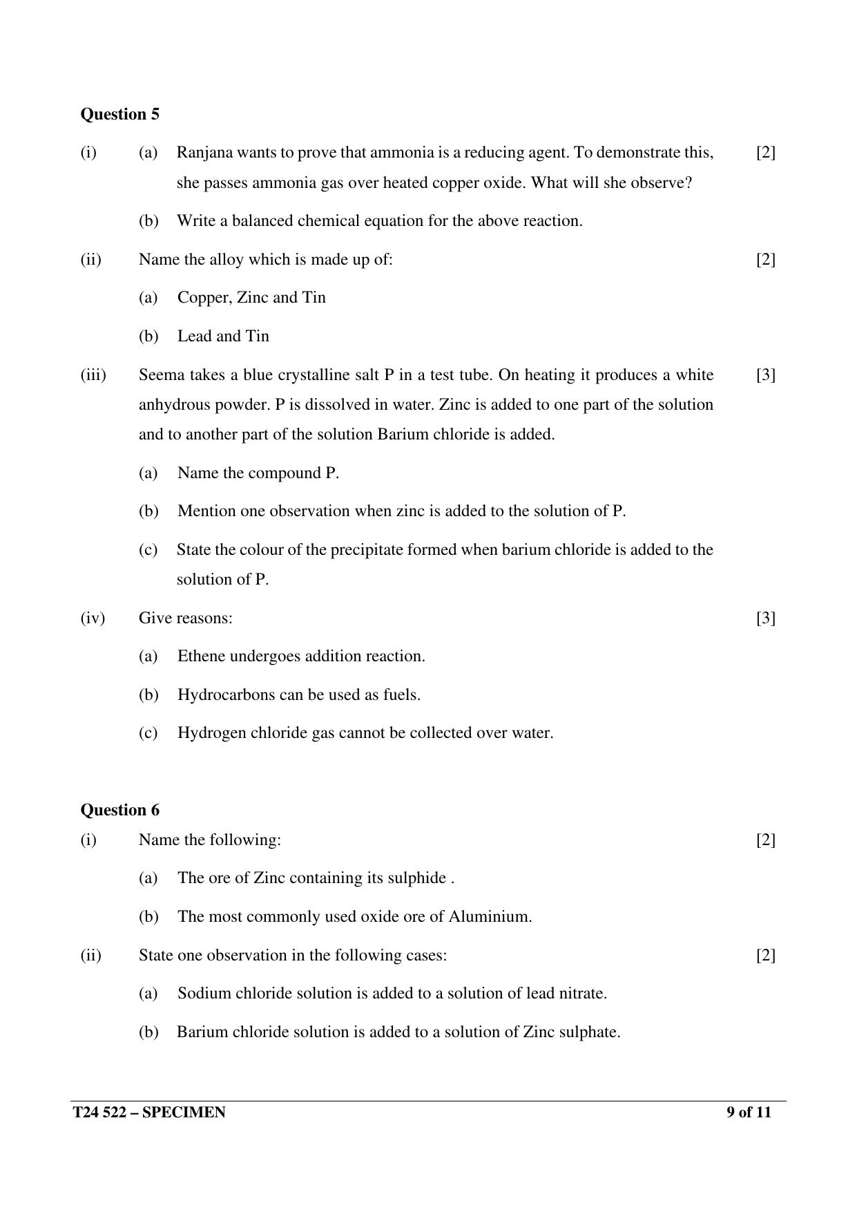 ICSE Class 10 2024 Chemistry Sample Paper - Page 9