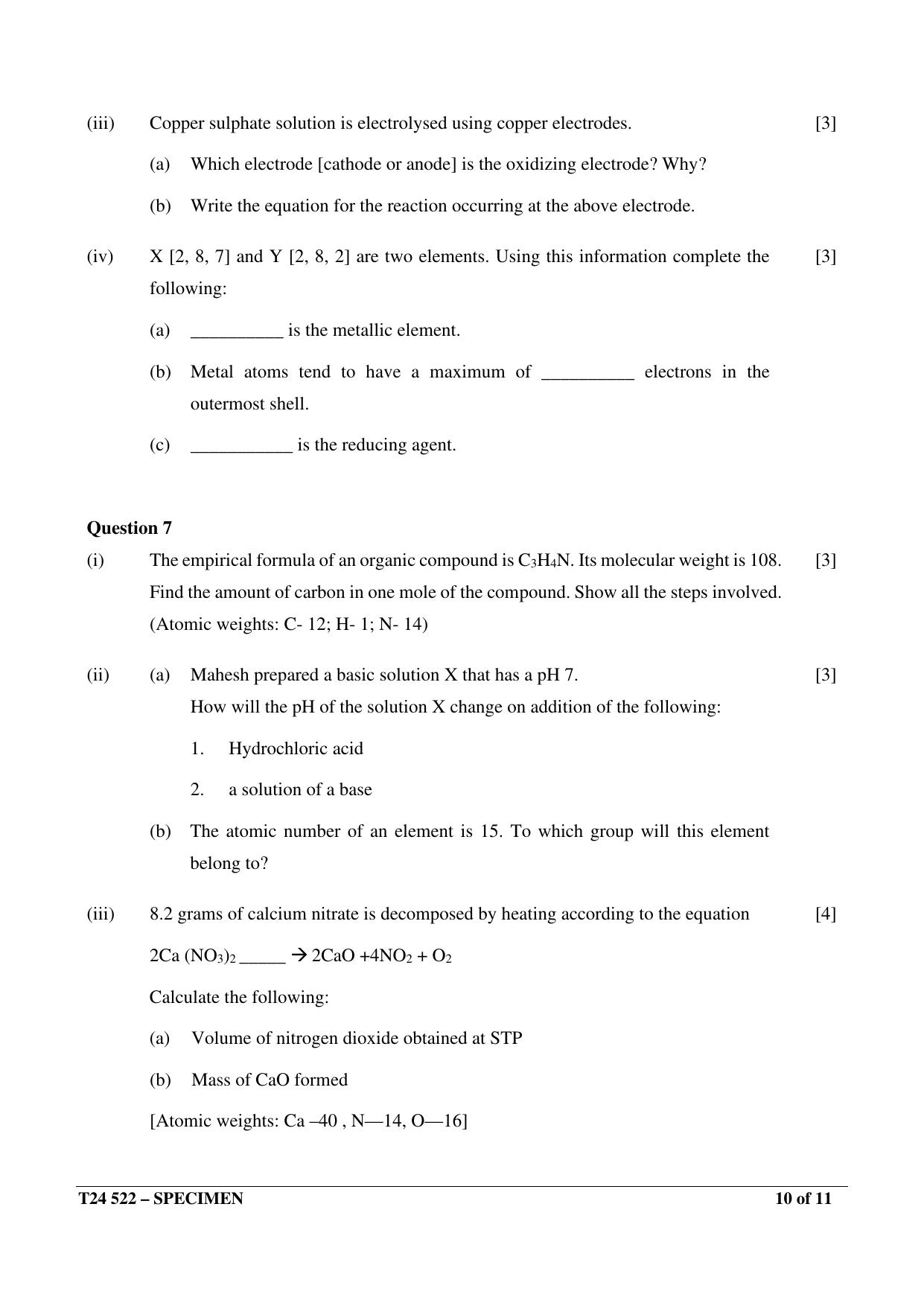 ICSE Class 10 2024 Chemistry Sample Paper - Page 10