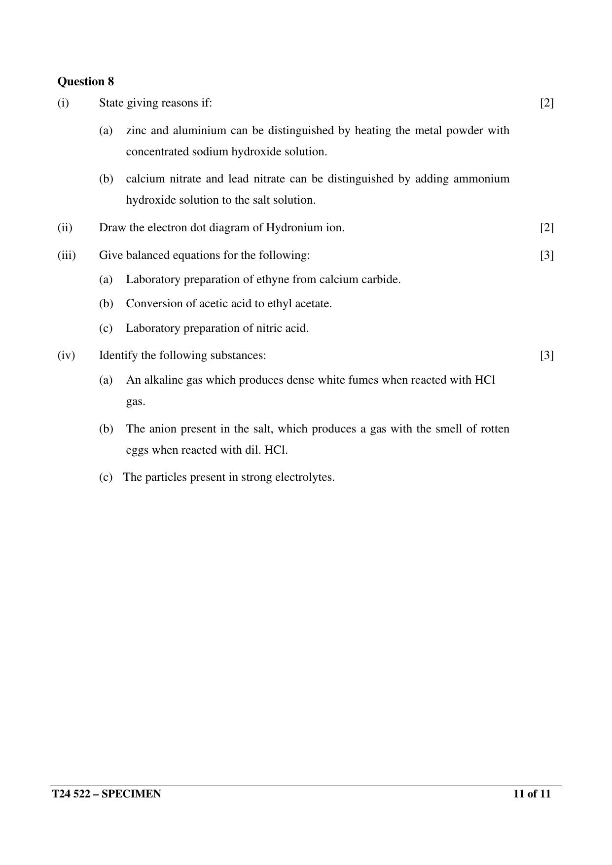 ICSE Class 10 2024 Chemistry Sample Paper - Page 11