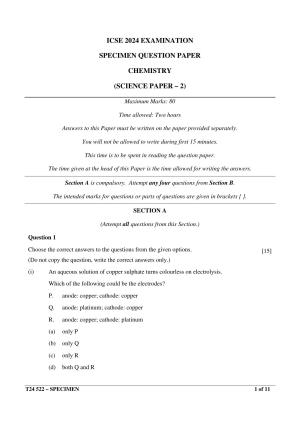 ICSE Class 10 2024 Chemistry Sample Paper
