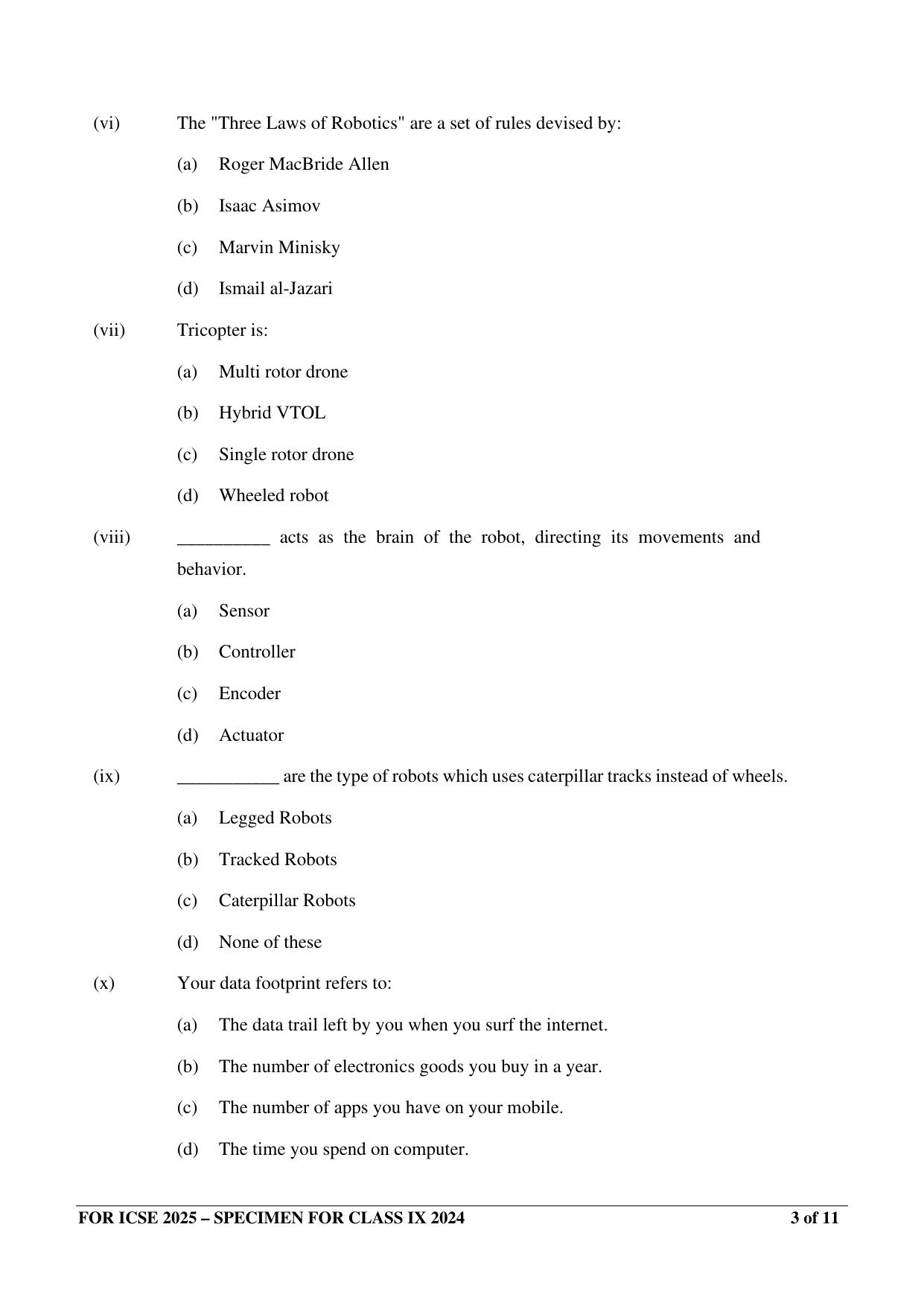 ICSE Class 9 2024 ROBOTICS AND ARTIFICIAL INTELLIGENCE Sample Paper - Page 3