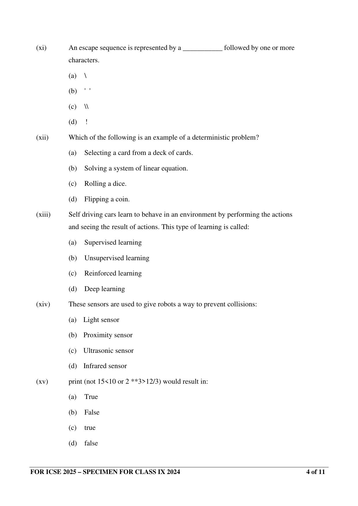ICSE Class 9 2024 ROBOTICS AND ARTIFICIAL INTELLIGENCE Sample Paper - Page 4