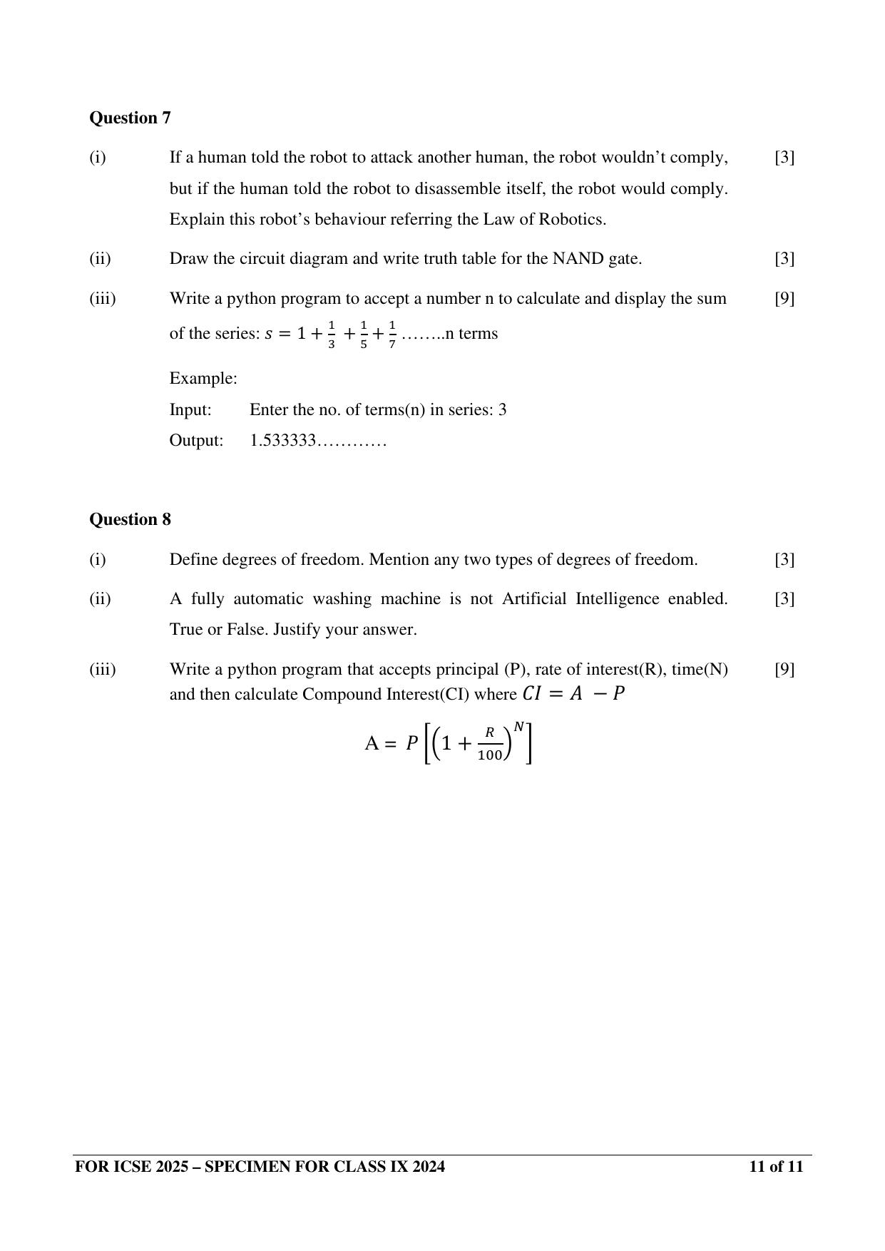 ICSE Class 9 2024 ROBOTICS AND ARTIFICIAL INTELLIGENCE Sample Paper - Page 11