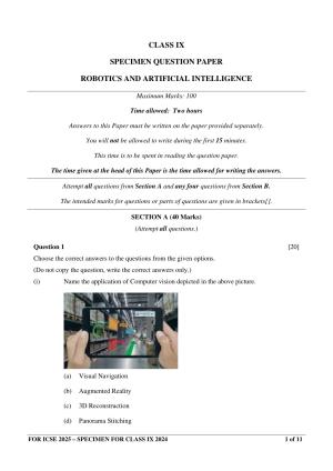 ICSE Class 9 2024 ROBOTICS AND ARTIFICIAL INTELLIGENCE Sample Paper