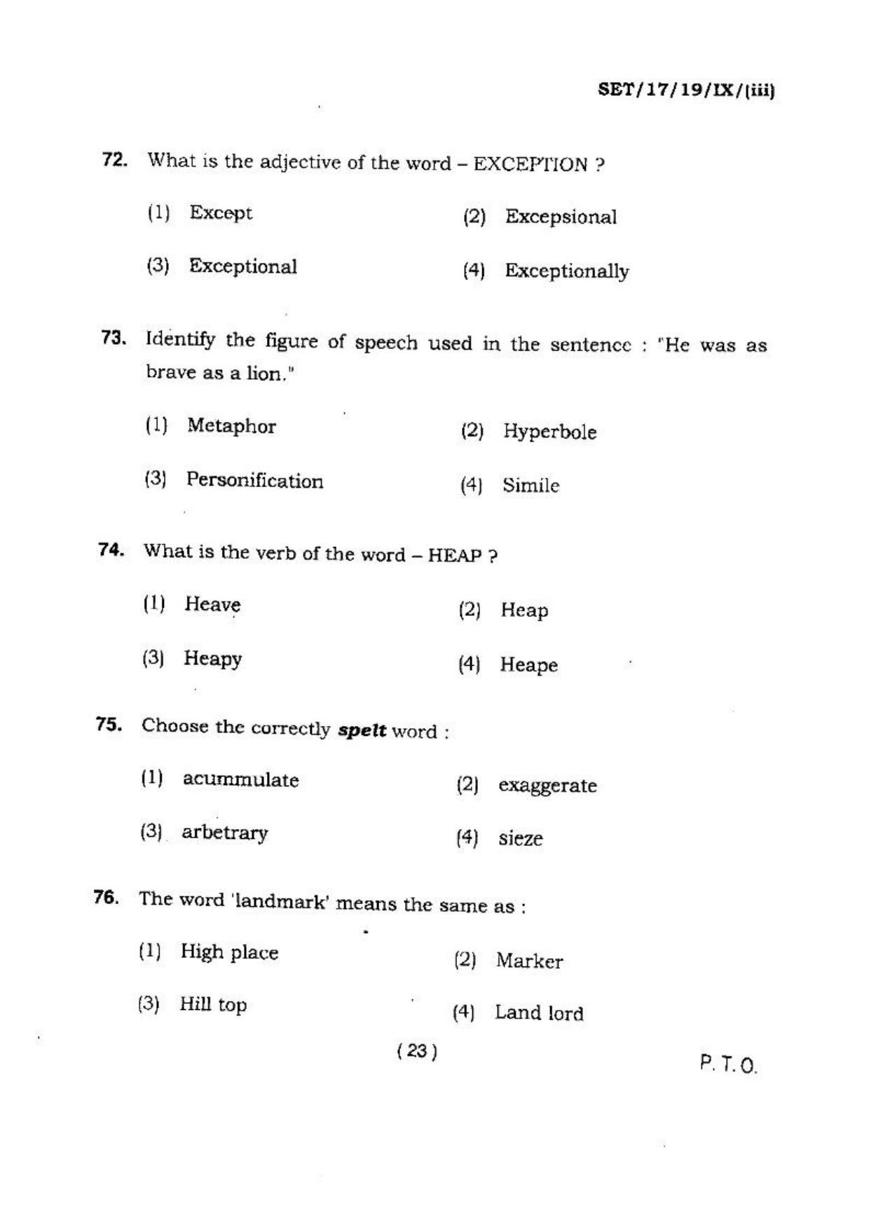 BHU SET 2017 Class-IX (Set 3) Question Paper - Page 23