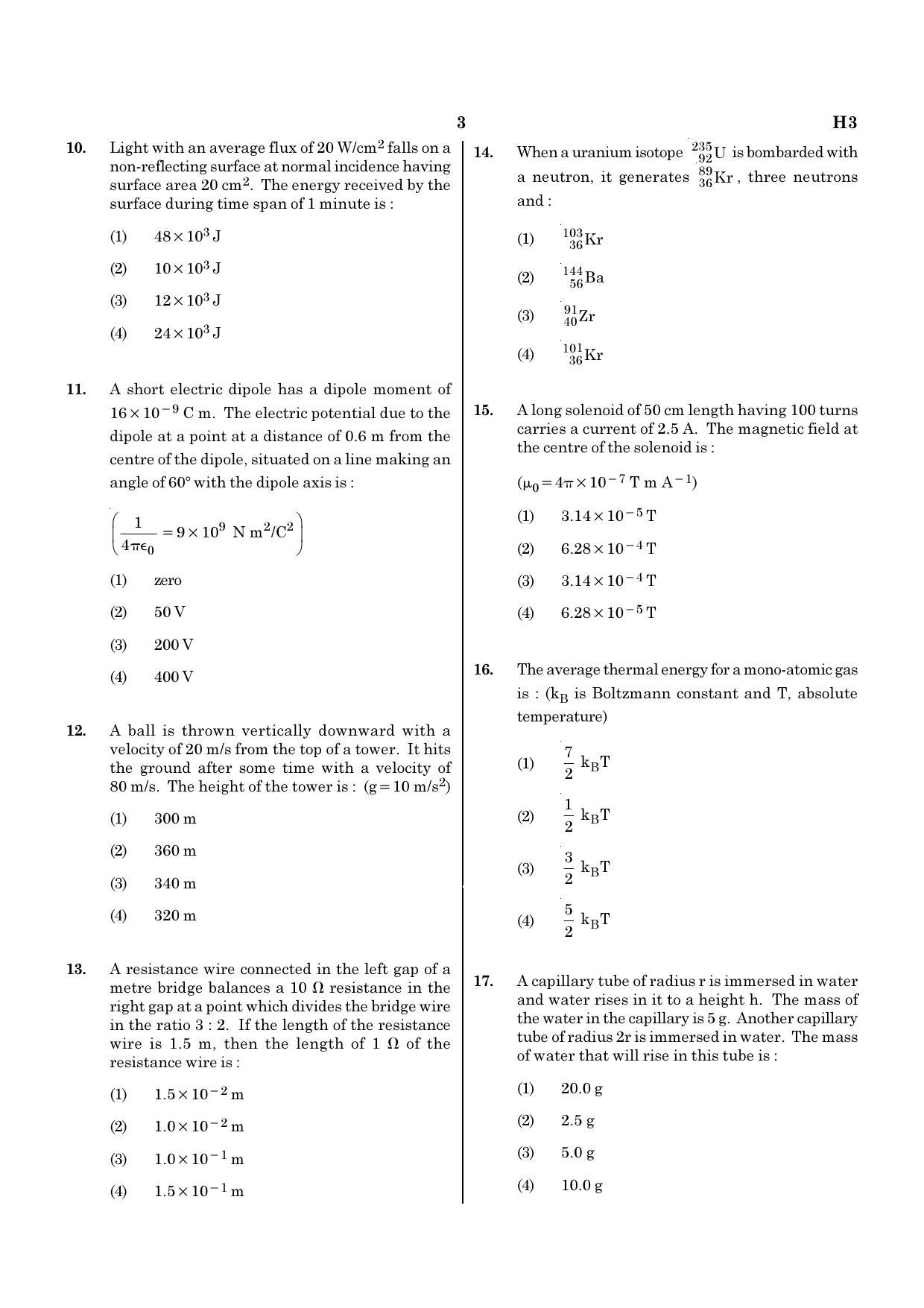 NEET H3 2020 Question Paper - Page 3
