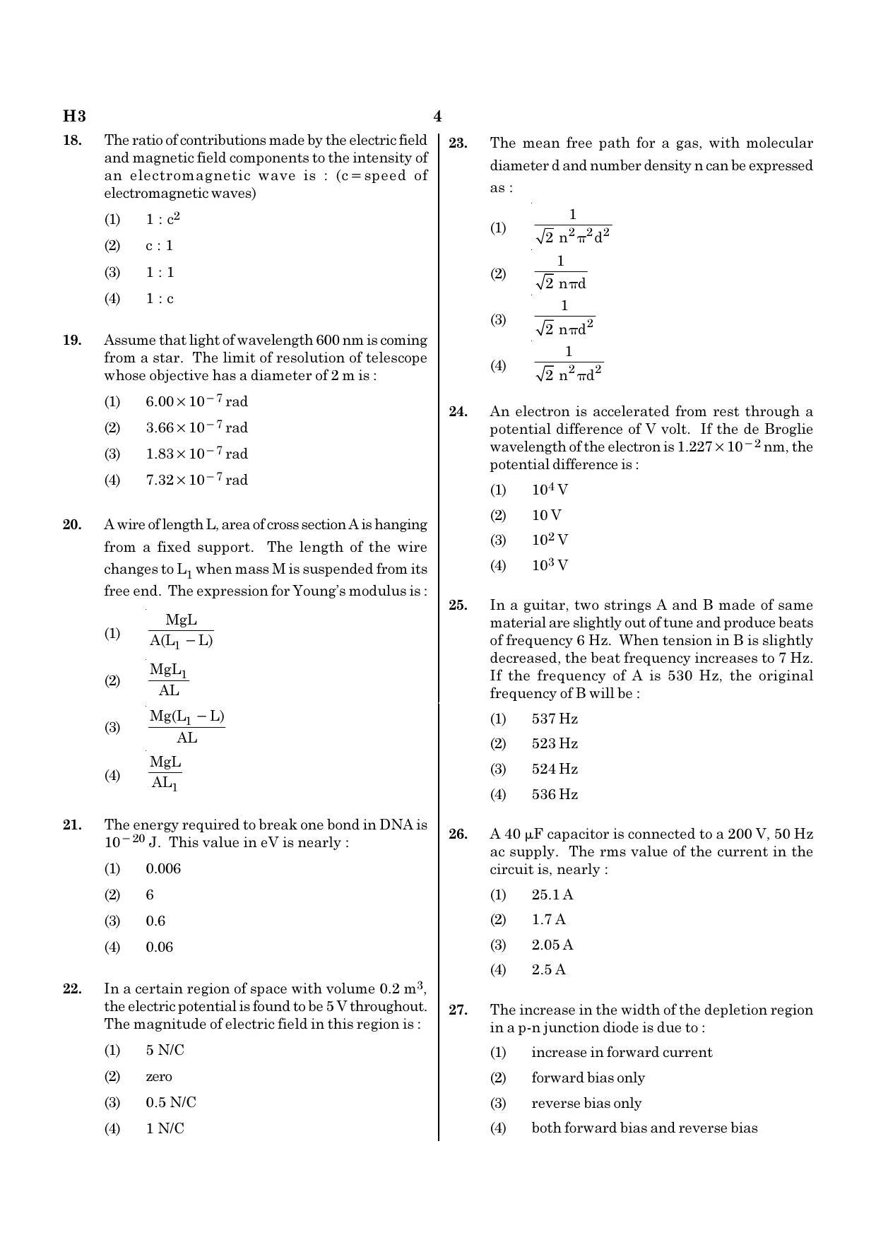 NEET H3 2020 Question Paper - Page 4