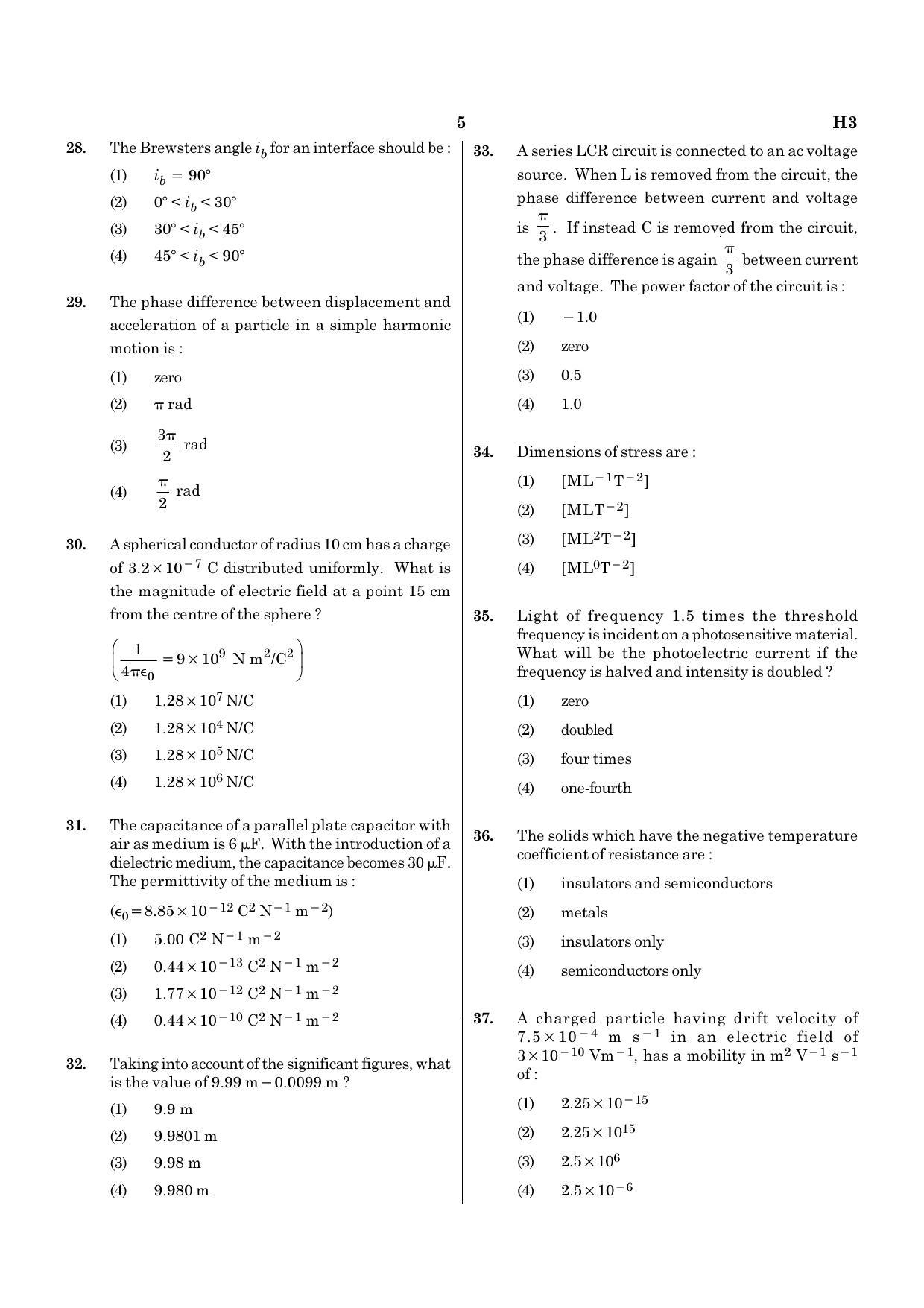 NEET H3 2020 Question Paper - Page 5