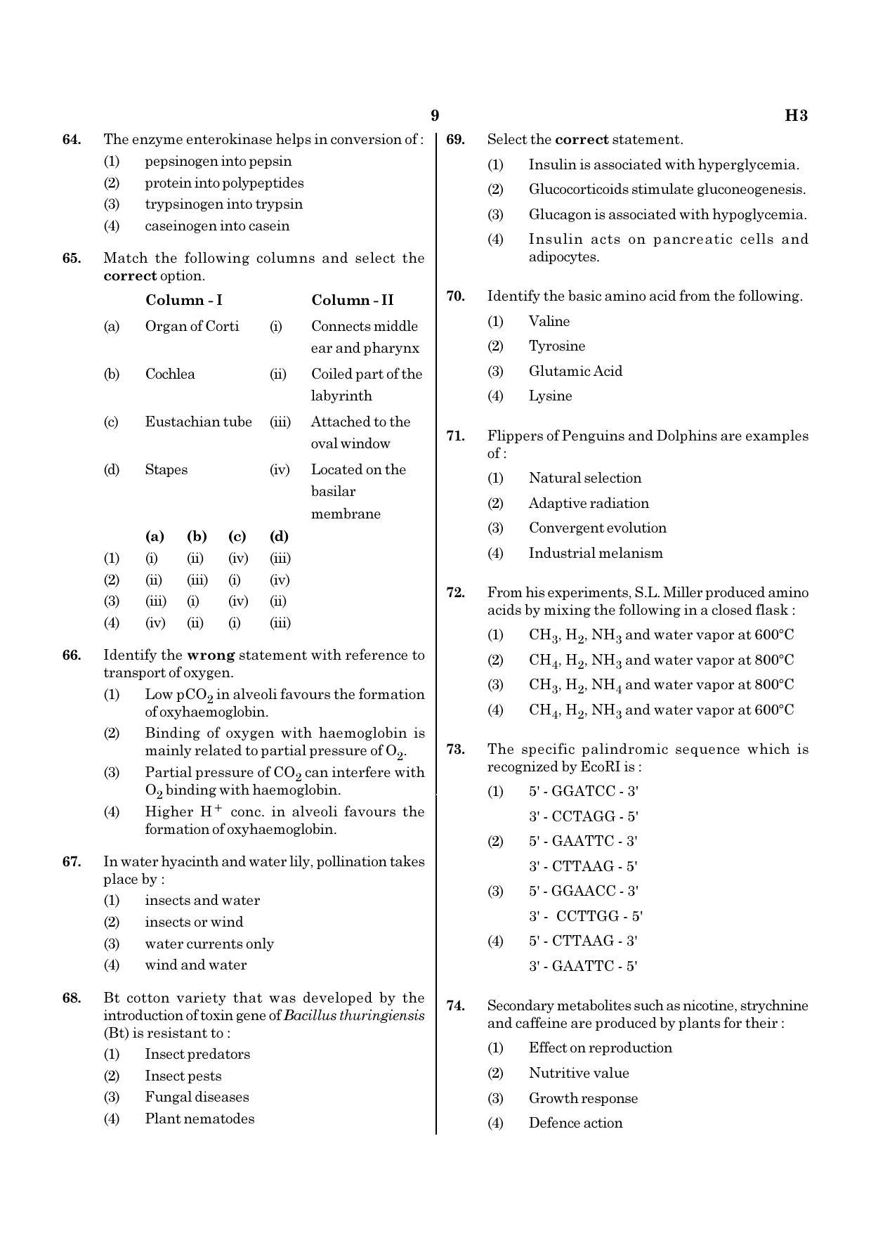 NEET H3 2020 Question Paper - Page 9