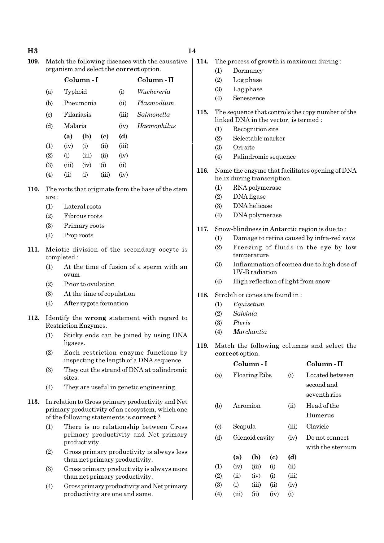 NEET H3 2020 Question Paper - Page 14