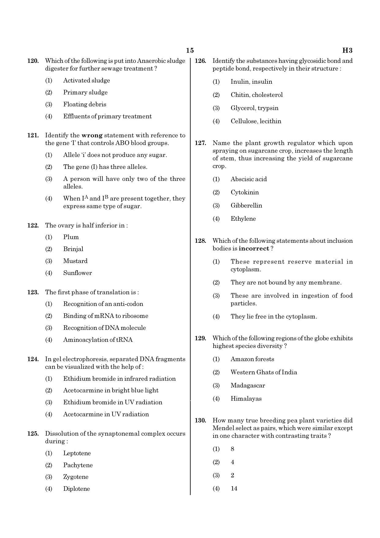 NEET H3 2020 Question Paper - Page 15