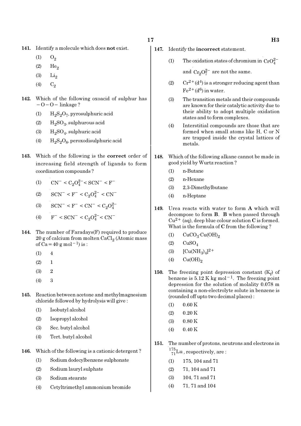 NEET H3 2020 Question Paper - Page 17