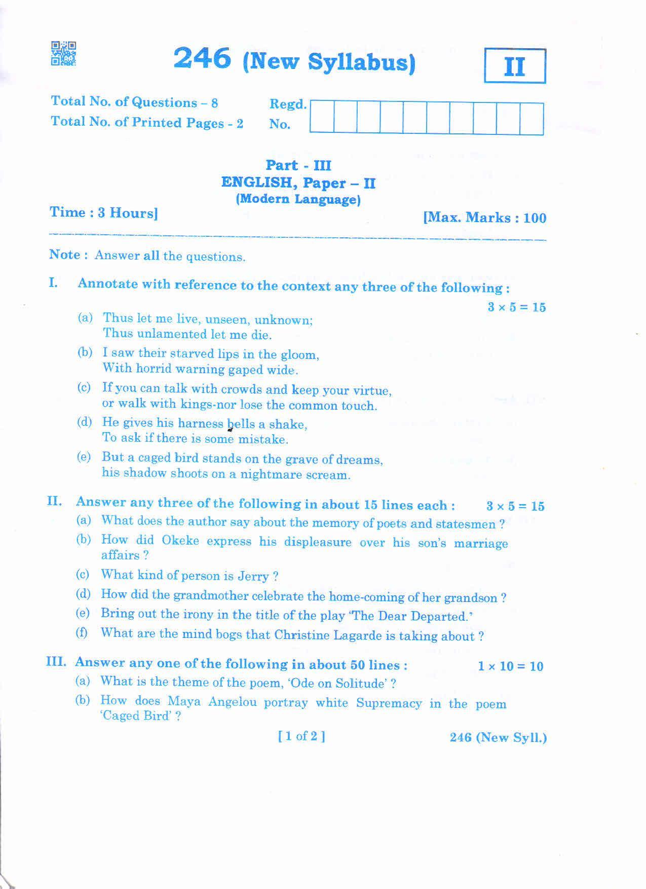 AP Inter 2nd Year ML ENGLISH-II (NEW) March-2020-General Question Paper - Page 1