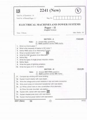 AP Intermediate 2nd Year Vocational Question Paper September-2021- Electrical_Machines&Power_System-II