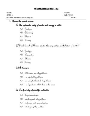 CBSE Worksheets for Class 6 Physics Introduction to Physics Assignment
