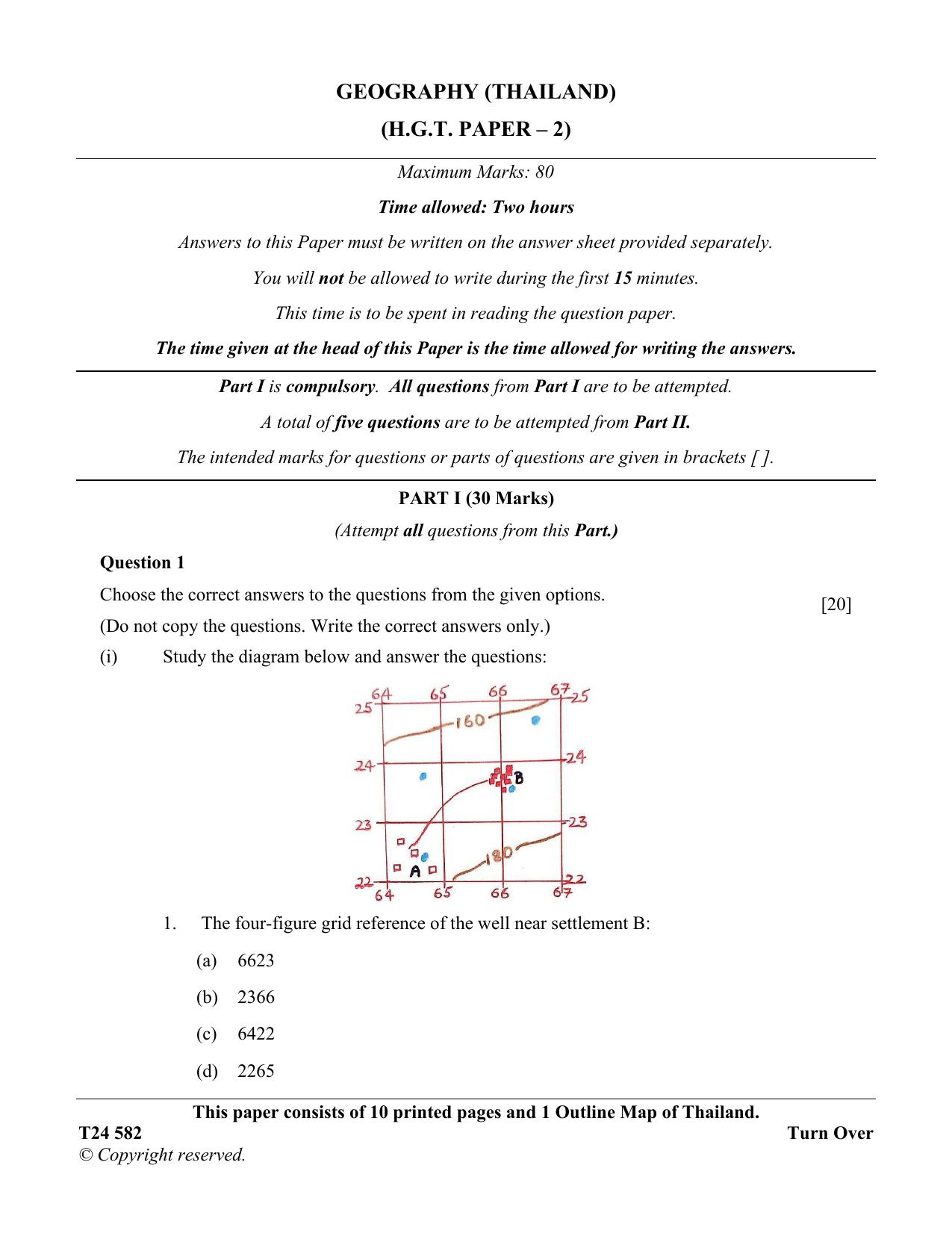 ICSE Class 10 Geography (Thailand) 2024 Question Paper - Page 1