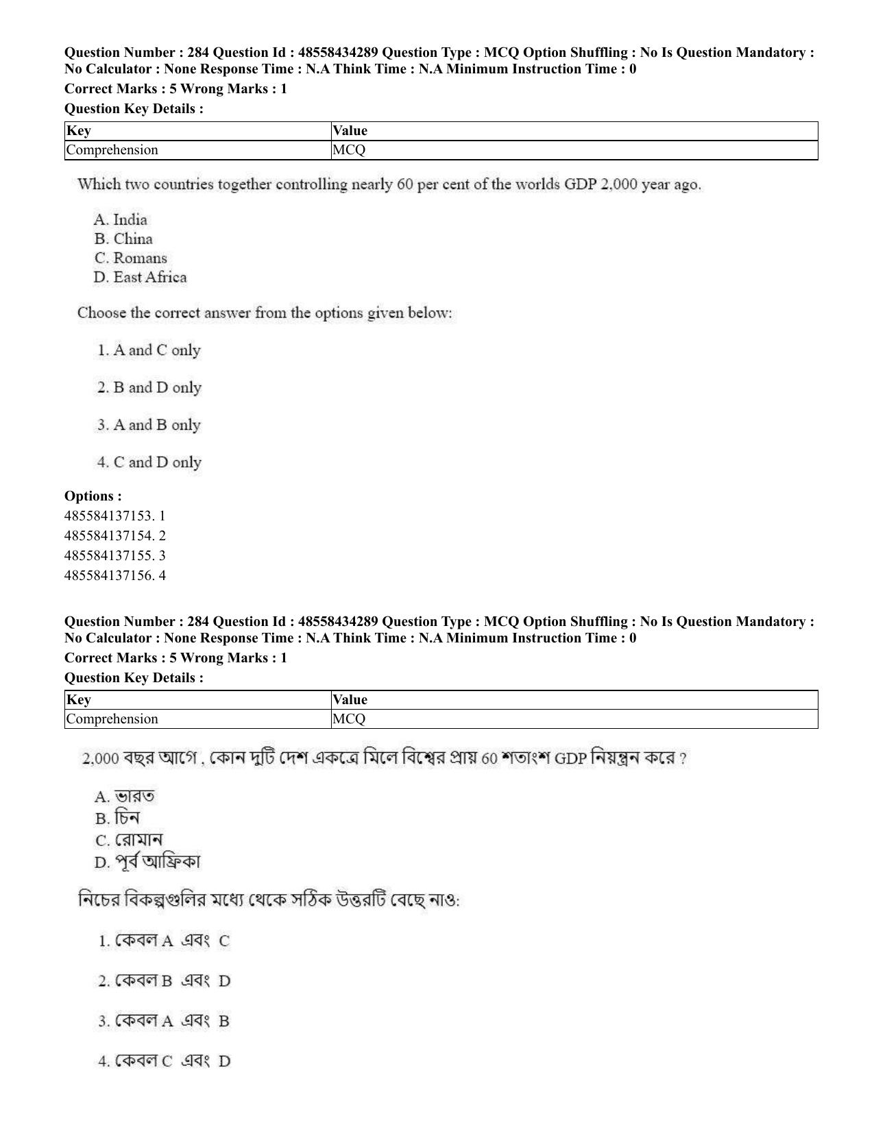 CUET 2023 English Bengali Shift 3 Question Paper - 18 June 2023 - Page 259