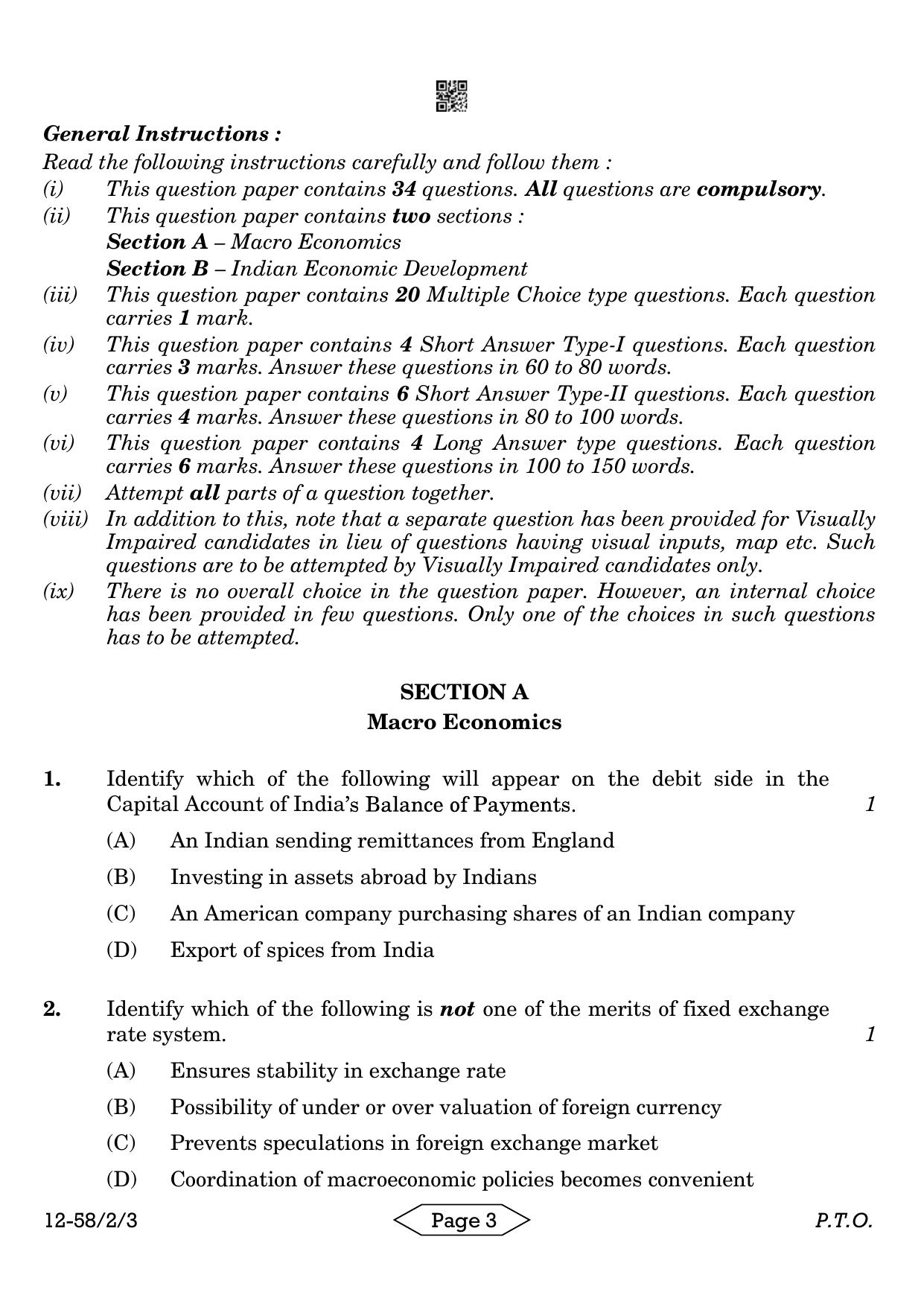 CBSE Class 12 58-2-3 Economics 2024 Question Paper - Page 3