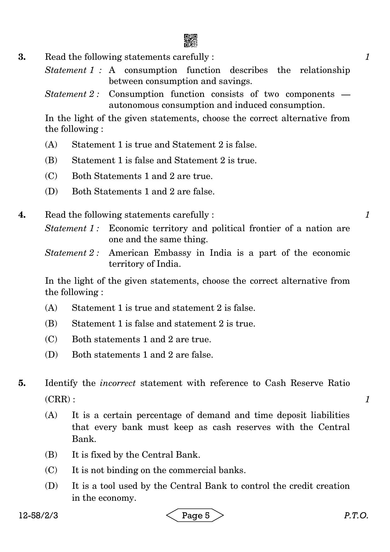 CBSE Class 12 58-2-3 Economics 2024 Question Paper - Page 5