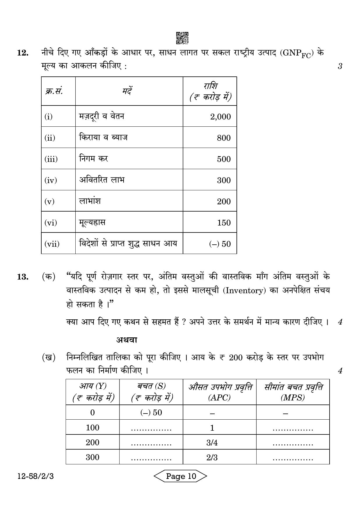 CBSE Class 12 58-2-3 Economics 2024 Question Paper - Page 10