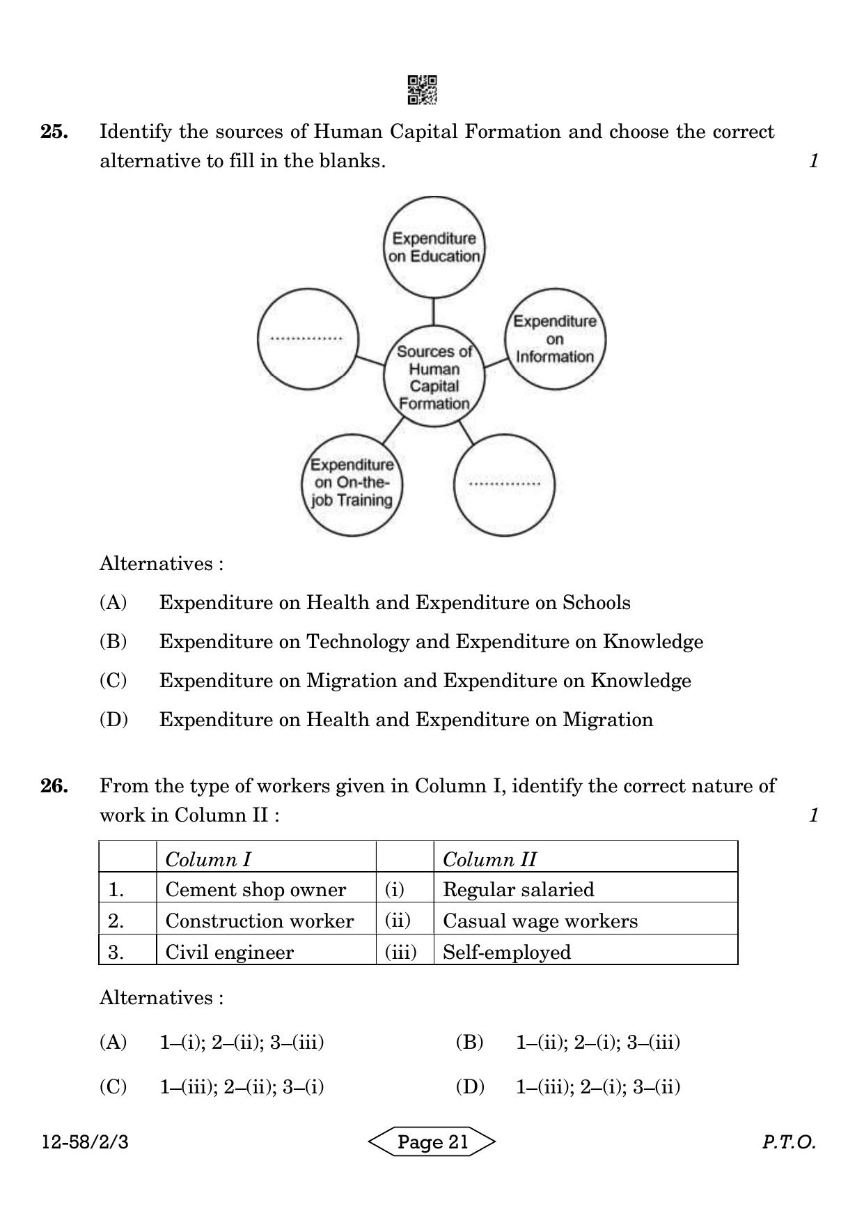 CBSE Class 12 58-2-3 Economics 2024 Question Paper - Page 21