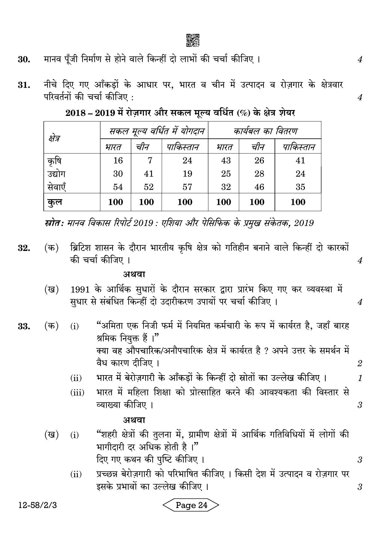 CBSE Class 12 58-2-3 Economics 2024 Question Paper - Page 24