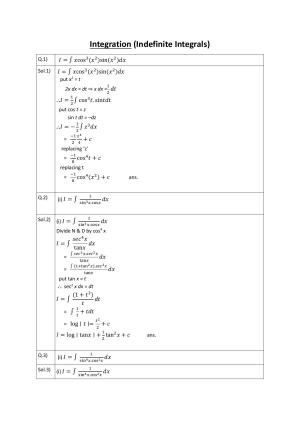CBSE Worksheets for Class 12 Maths Integration Assignment 1