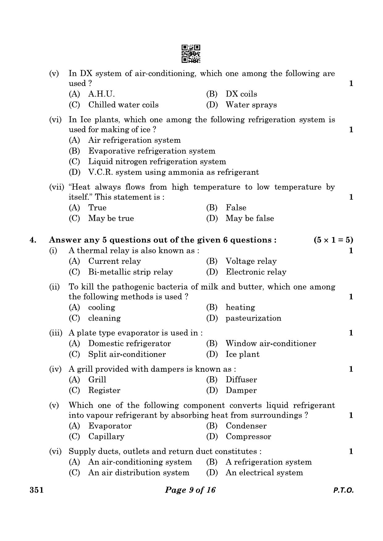 CBSE Class 12 351_Air Conditioning And Refrigeration 2023 Question Paper - Page 9