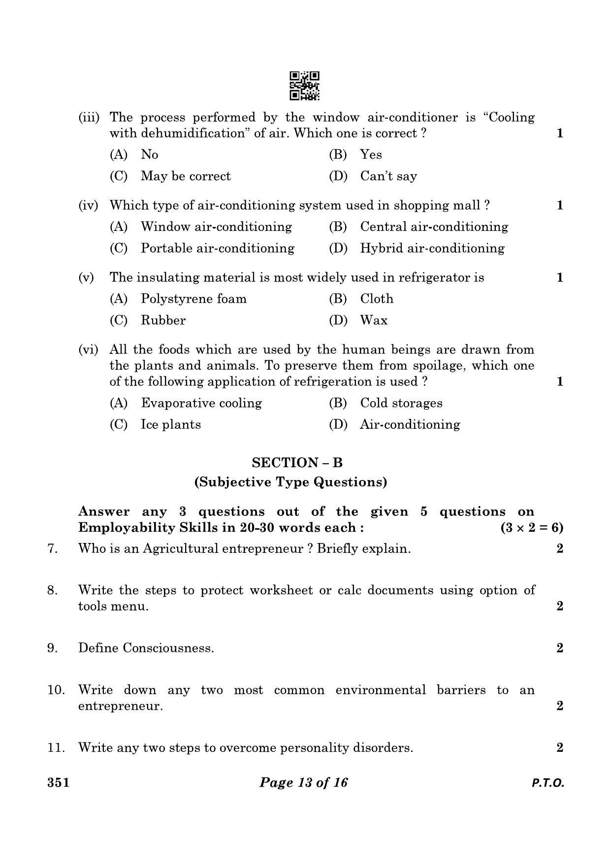 CBSE Class 12 351_Air Conditioning And Refrigeration 2023 Question Paper - Page 13