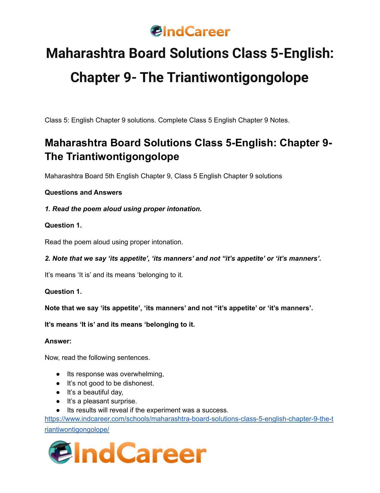 Maharashtra Board Solutions Class 5-English: Chapter 9- The Triantiwontigongolope - Page 2