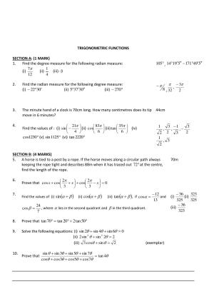 CBSE Worksheets for Class 11 Mathematics Trigonometric Ratios Assignment 2