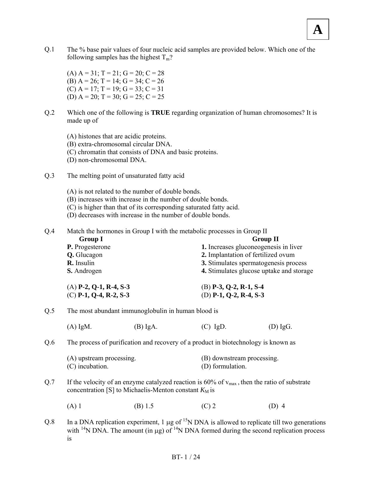 JAM 2012: BT Question Paper - Page 3
