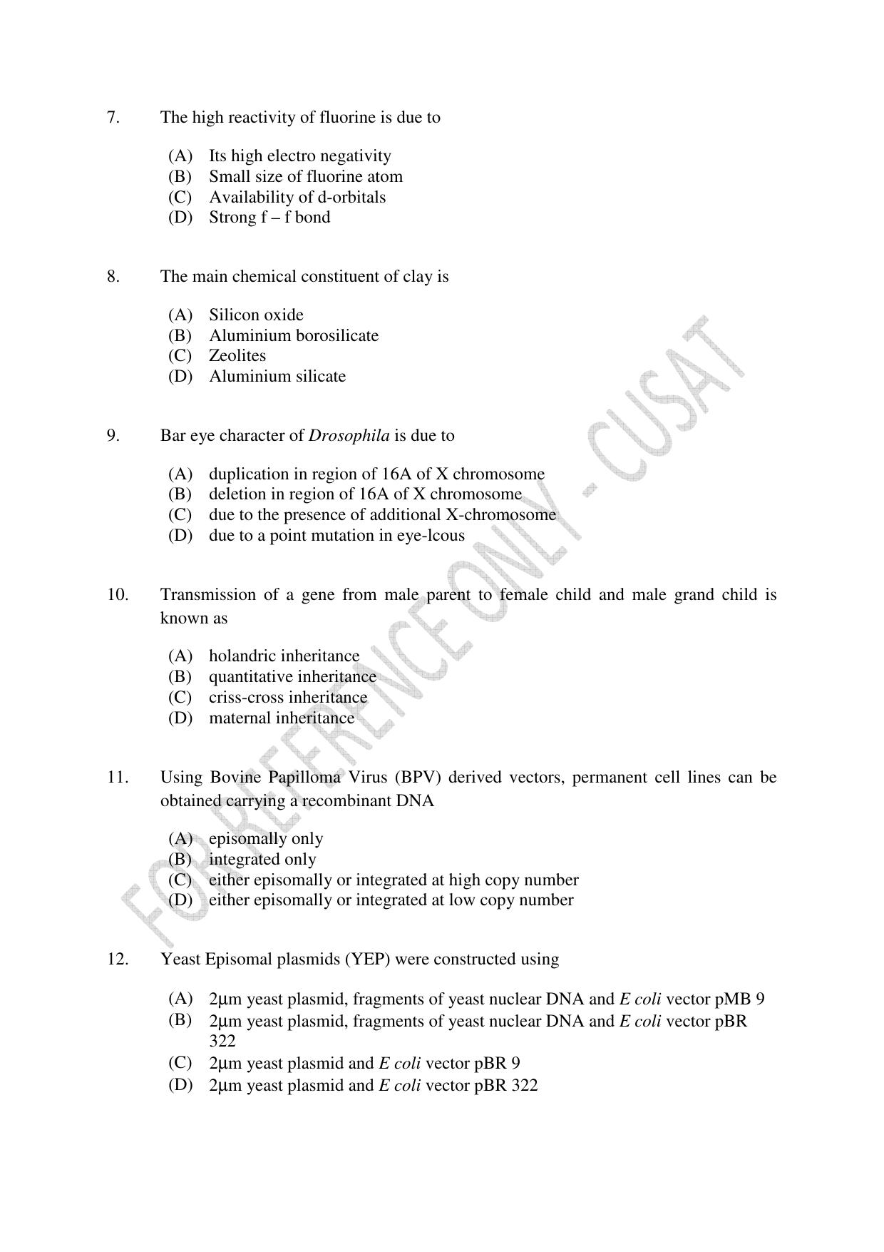 CUSAT CAT 2023 BIOTECHNOLOGY Question Paper - Page 2