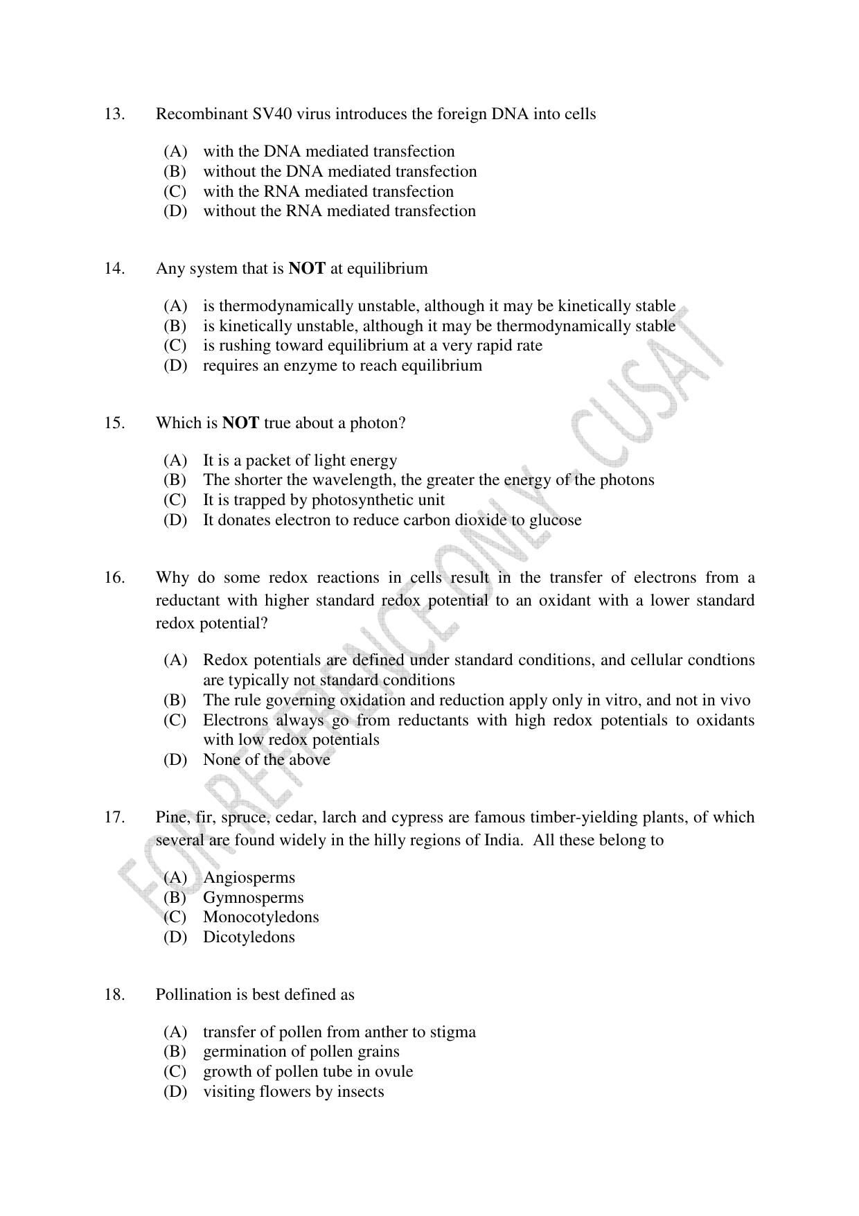 CUSAT CAT 2023 BIOTECHNOLOGY Question Paper - Page 3