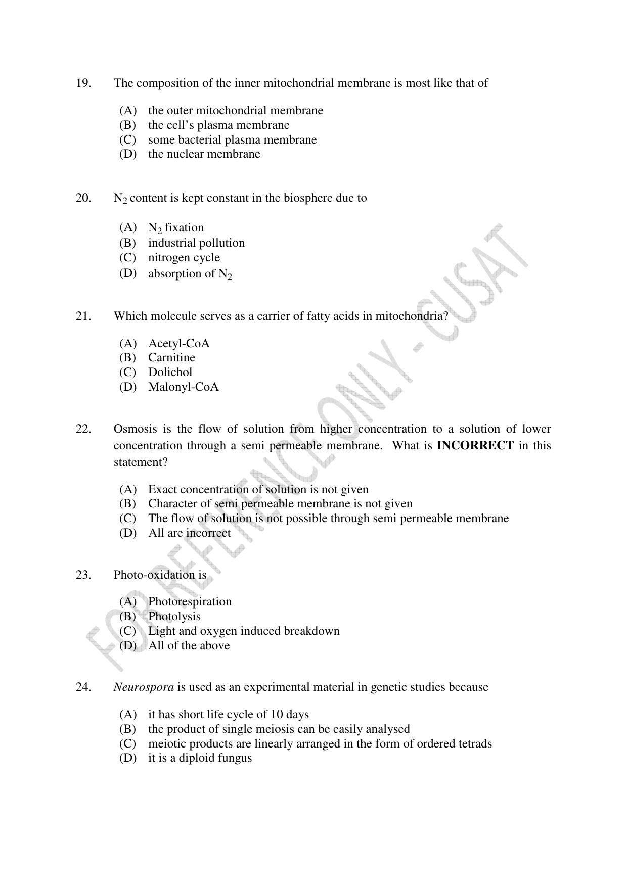 CUSAT CAT 2023 BIOTECHNOLOGY Question Paper - Page 4