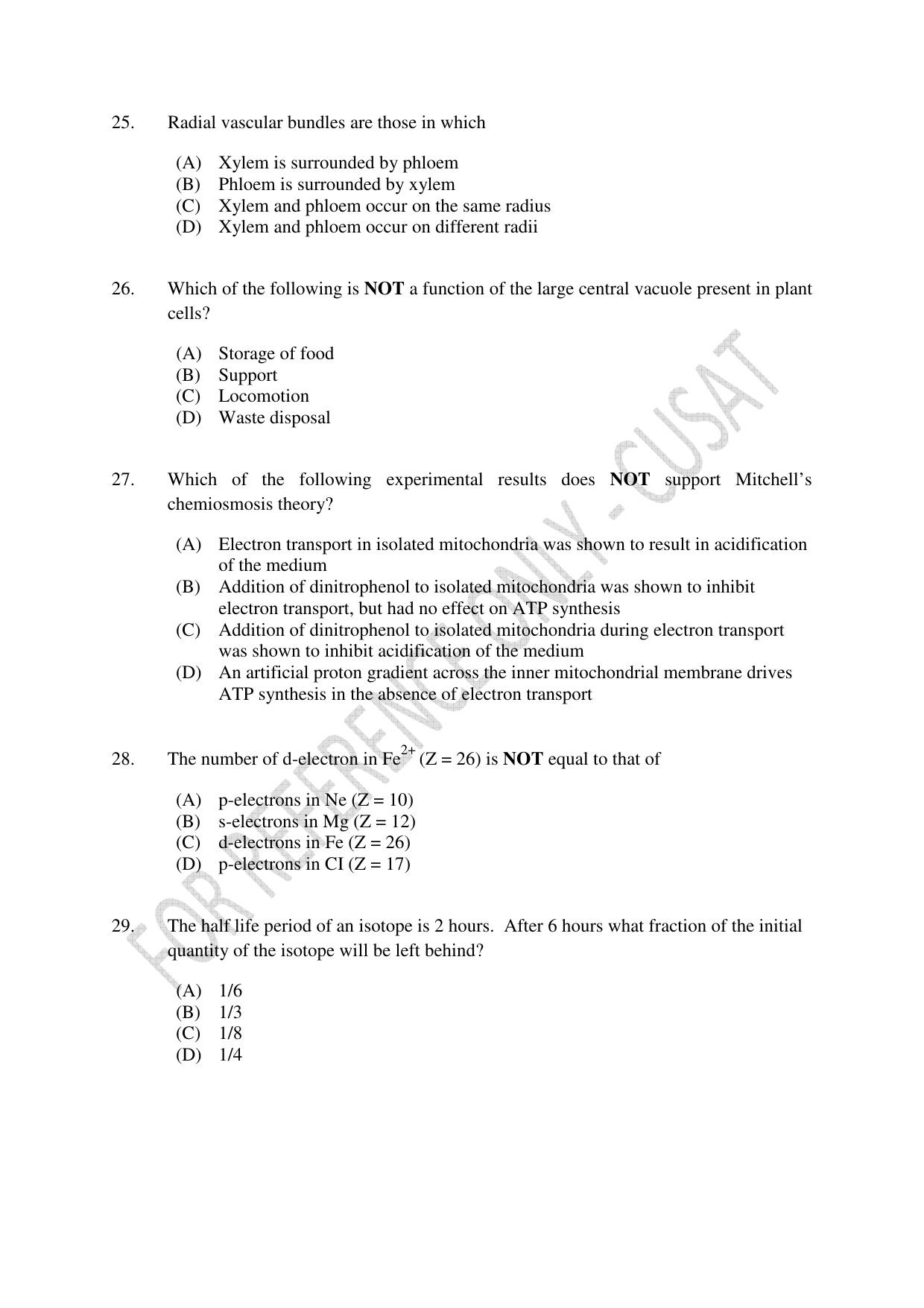 CUSAT CAT 2023 BIOTECHNOLOGY Question Paper - Page 5