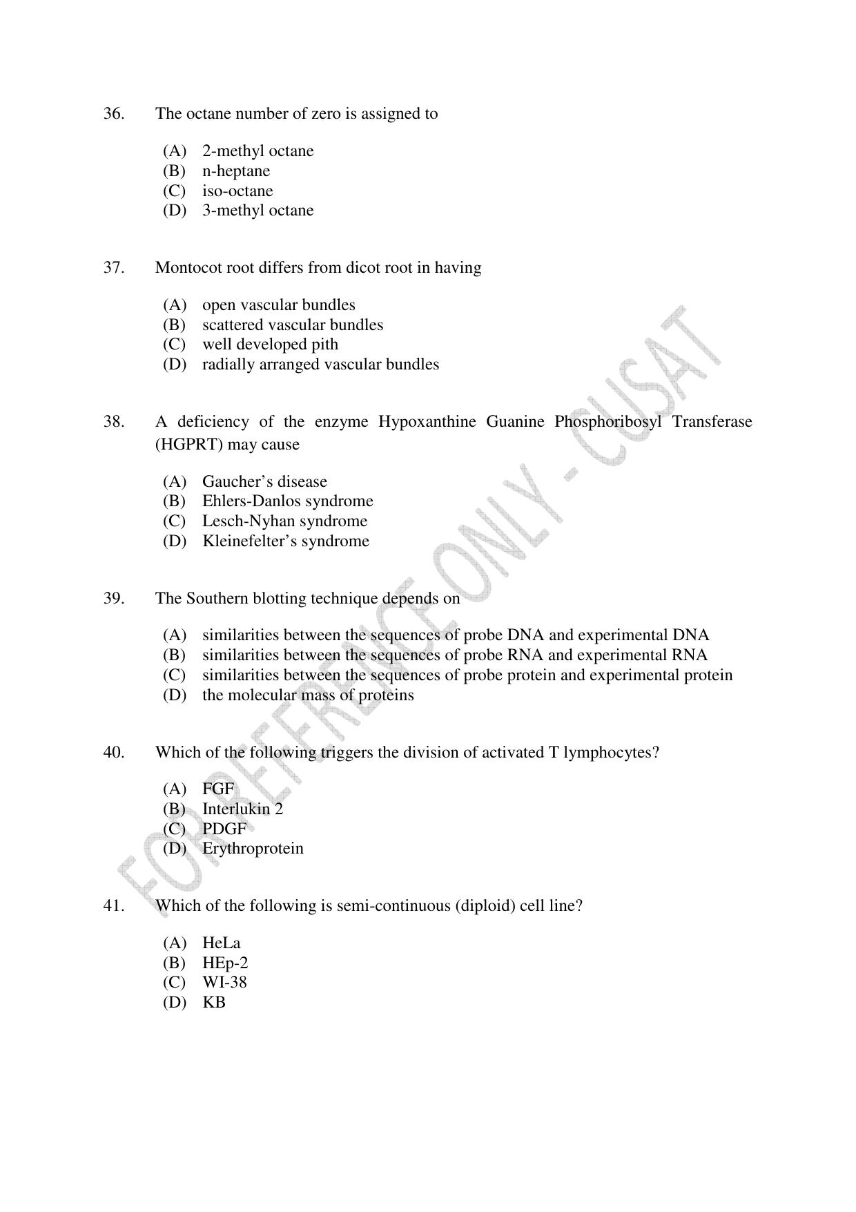 CUSAT CAT 2023 BIOTECHNOLOGY Question Paper - Page 7