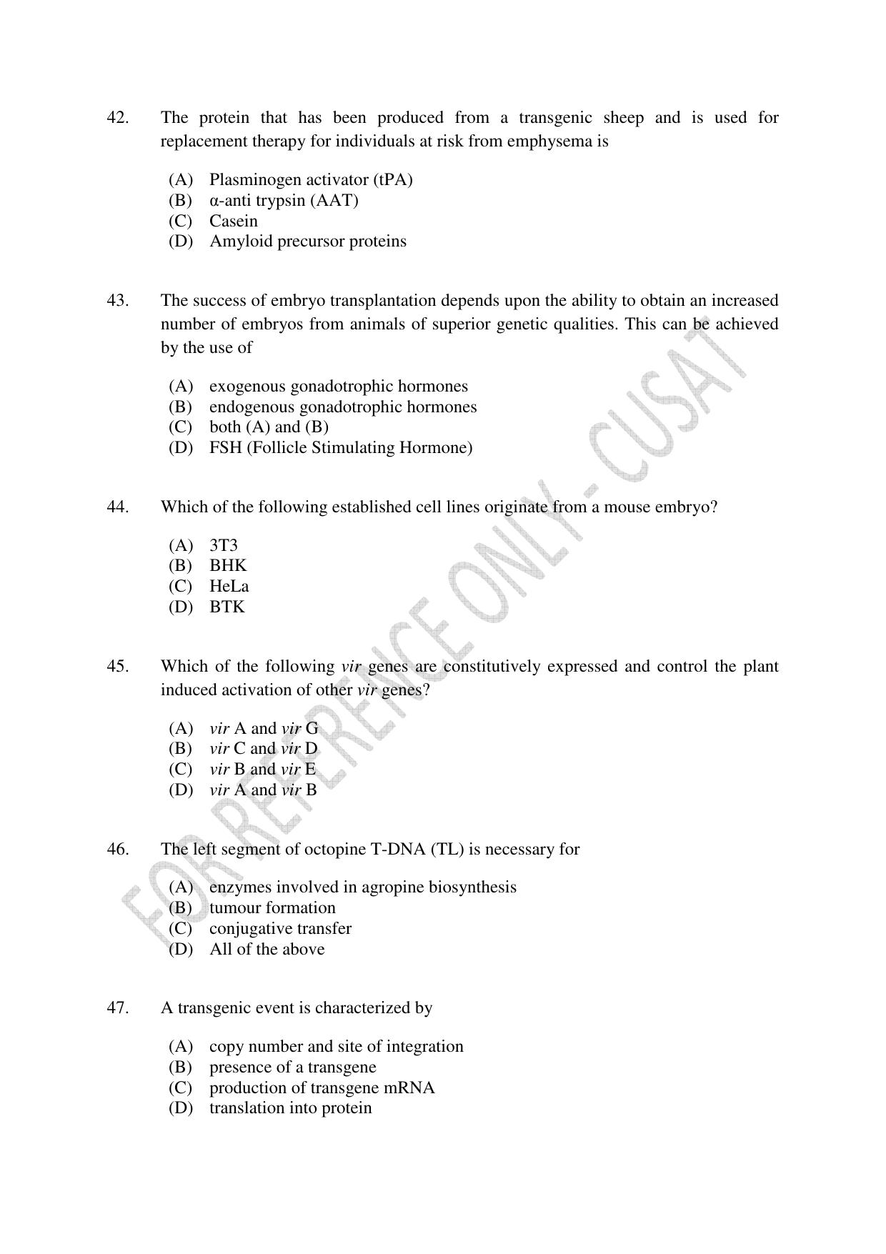 CUSAT CAT 2023 BIOTECHNOLOGY Question Paper - Page 8
