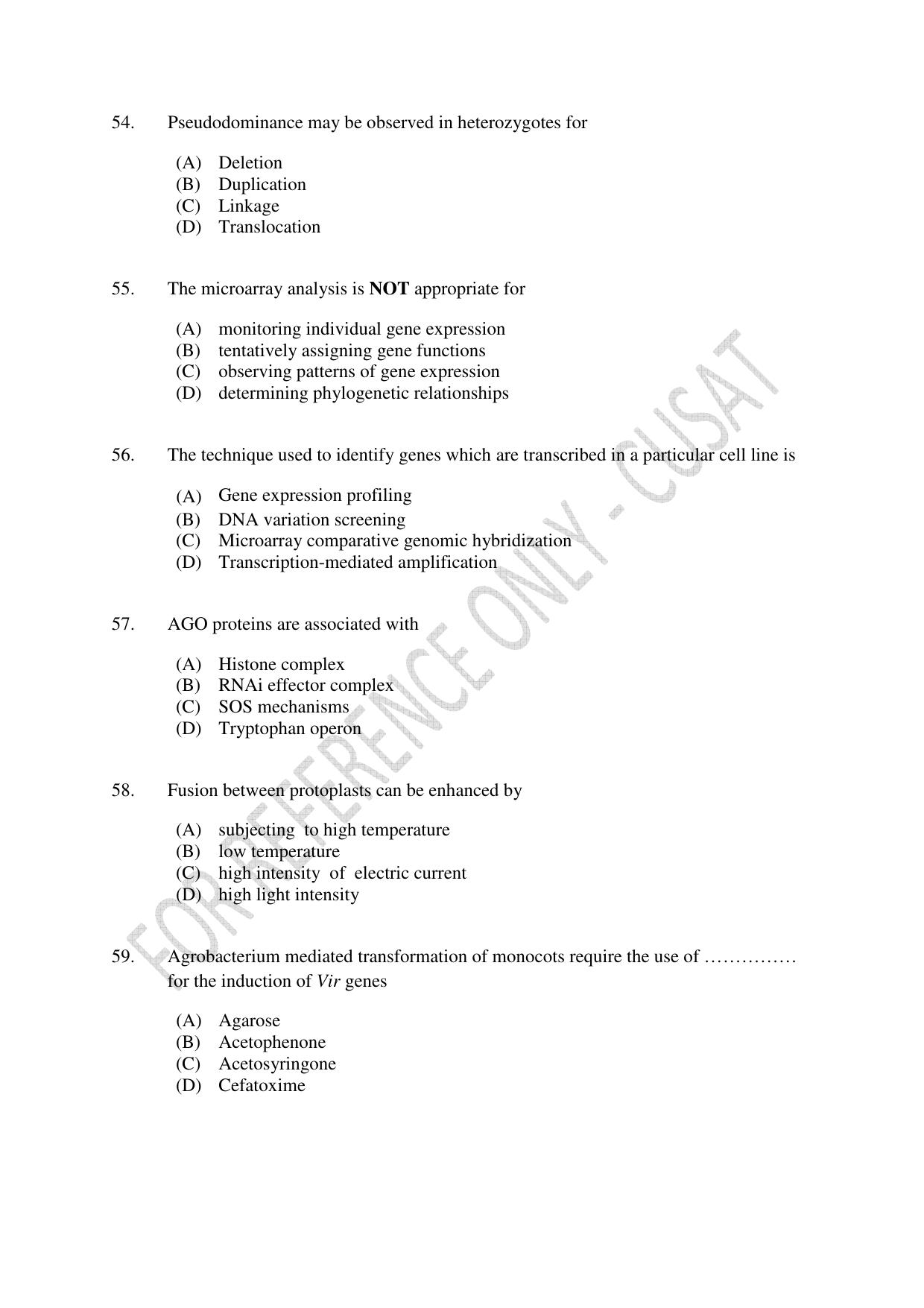 CUSAT CAT 2023 BIOTECHNOLOGY Question Paper - Page 10