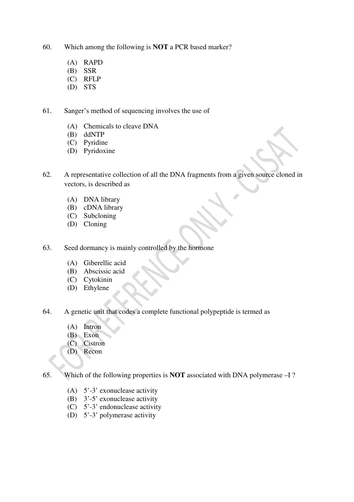 CUSAT CAT 2023 BIOTECHNOLOGY Question Paper - Page 11
