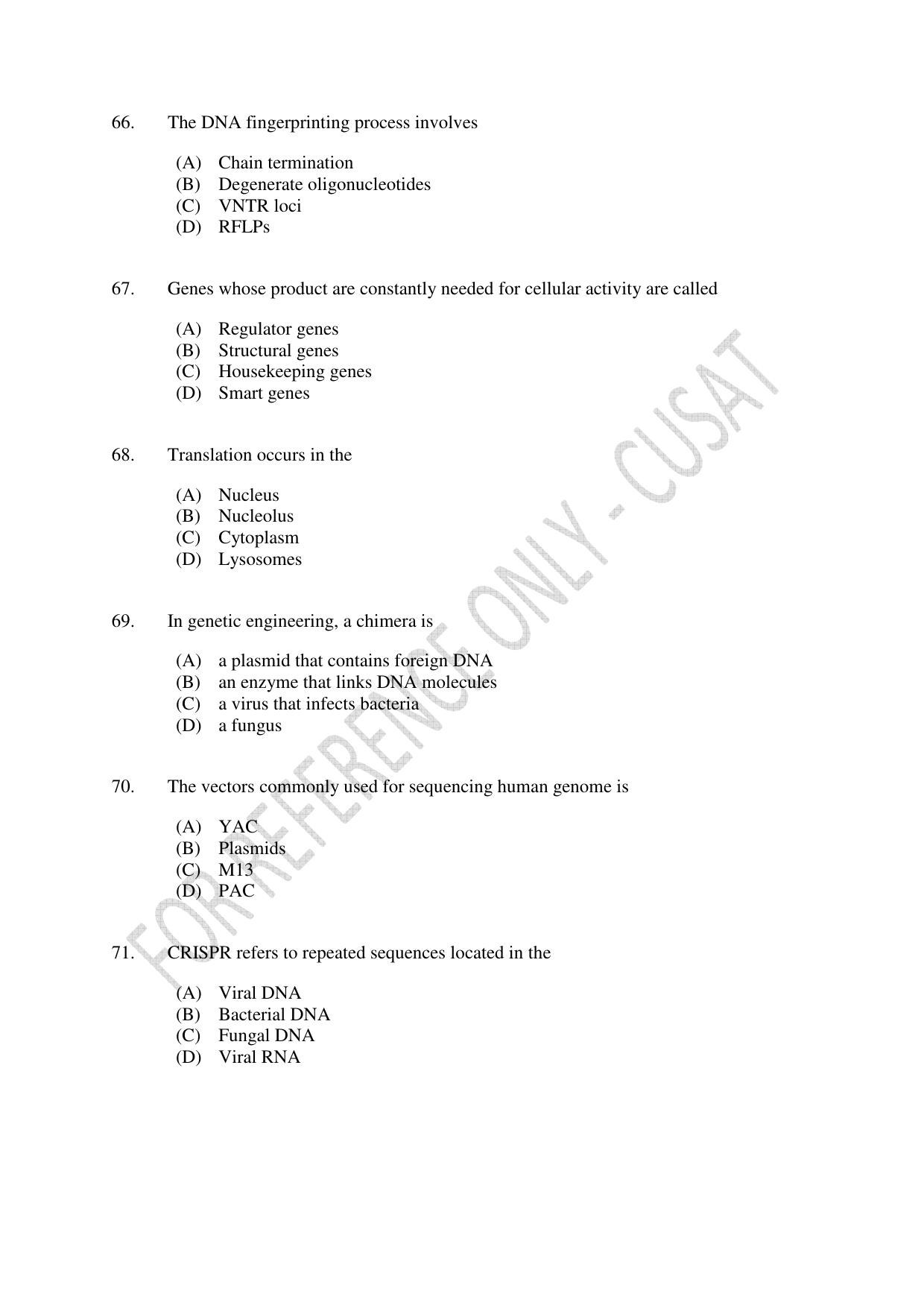 CUSAT CAT 2023 BIOTECHNOLOGY Question Paper - Page 12