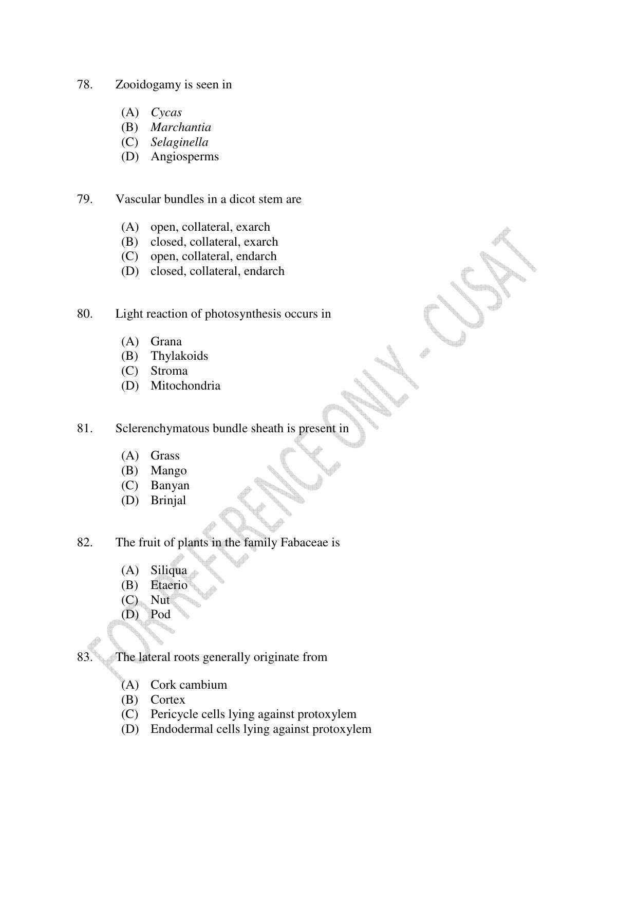 CUSAT CAT 2023 BIOTECHNOLOGY Question Paper - Page 14